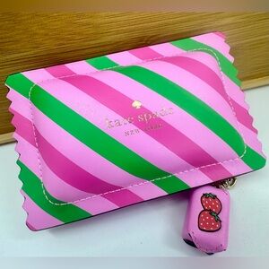 KATE SPADE Pink Green Leather Bubble Gum 3D Card Holder Coin Purse Zip Wallet